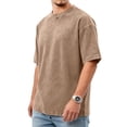 thumbnail image 5 of Dresfit Denim Shirts Men Short Sleeve Crew Neck Hawaiian Streetwear 2026 Summer Acid Wash Oversized Loose Fit Beach Tees Baggy Relaxed Fit T Shirts Khaki L, 5 of 8