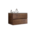 thumbnail image 3 of 30" Wall Mount  Bathroom Vanity with 3 Faucet Holes Ceramic Sink, One-Piece Large Storage Basin Vanity with 2 Drawers, Walnut Wood Bathroom Cabinet, Not Include Drain and Faucet, Walnut, 3 of 7