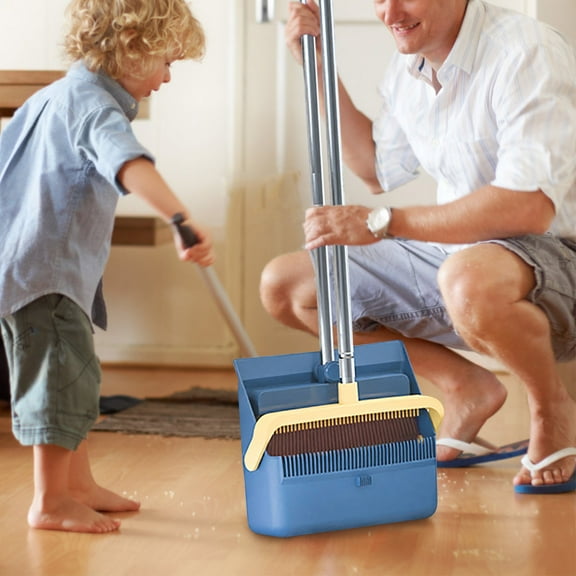 Adjustable 180° Magnetic Folding Dustpan and Broom Set with Built-in Scraper & Comb | 37.8 Inch Extendable Handle for Hair & Pet Hair Removal | Space-Saving Design for Home & RV Cleaning