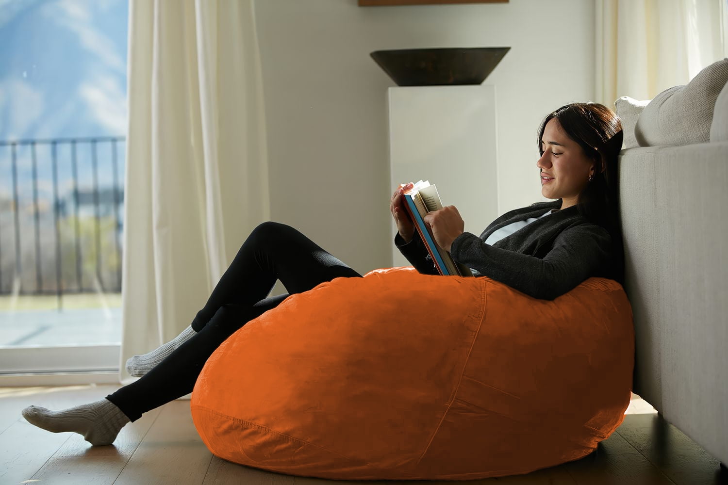 Sofa Sack Bean Bag Chair, Memory Foam Lounger with Microsuede Cover, Kids, 3 ft, Tangerine