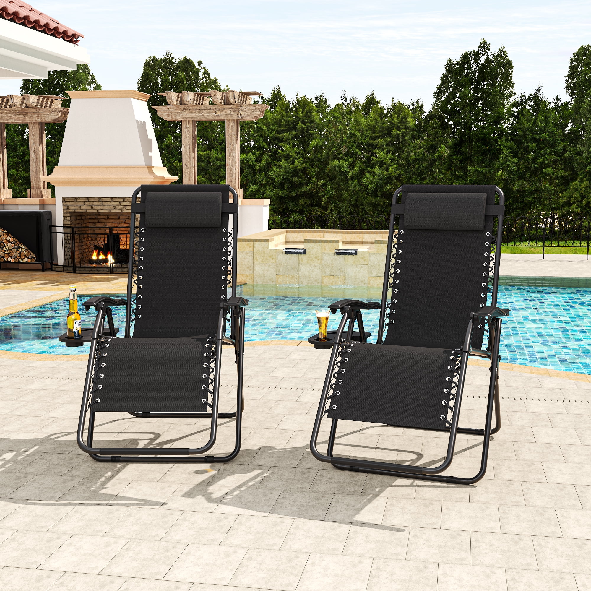 Zero Gravity Lounge Chair Folding with Headrest & Removable Tray, 300 lb Capacity Recliner 90-170° Adjustable, Portable Outdoor Chair for Patio Beach Camping, Antique Black
