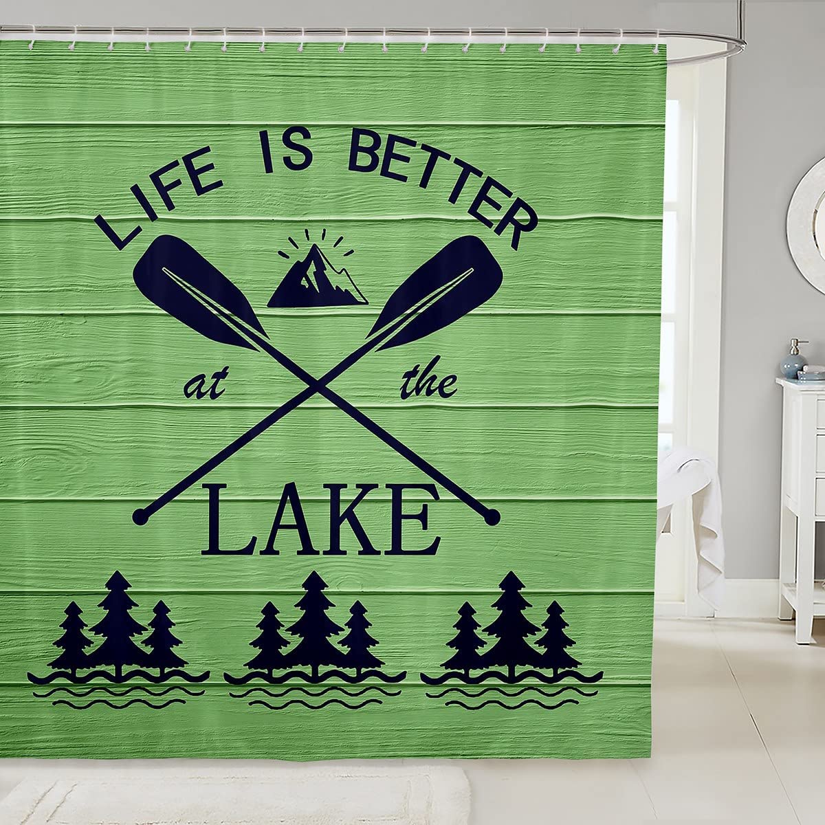 Lake House Cabin Lodge Bathroom Curtains 72"Wx84"L,Life Is Better At The Lake Fishing Bath