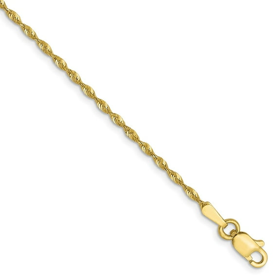 10k Yellow Gold 1.5mm Diamond-Cut Rope Foot Chain Ankle Bracelet Anklet - with Secure Lobster Lock Clasp 7"