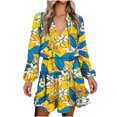 thumbnail image 1 of Vestido con cordones estampado de manga larga con cuello en V casual de moda para mujer Fridja  yut4159, 1 of 8