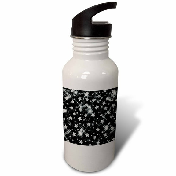 3dRose, Glitter Stars Silver, 21 oz Sports Water Bottle
