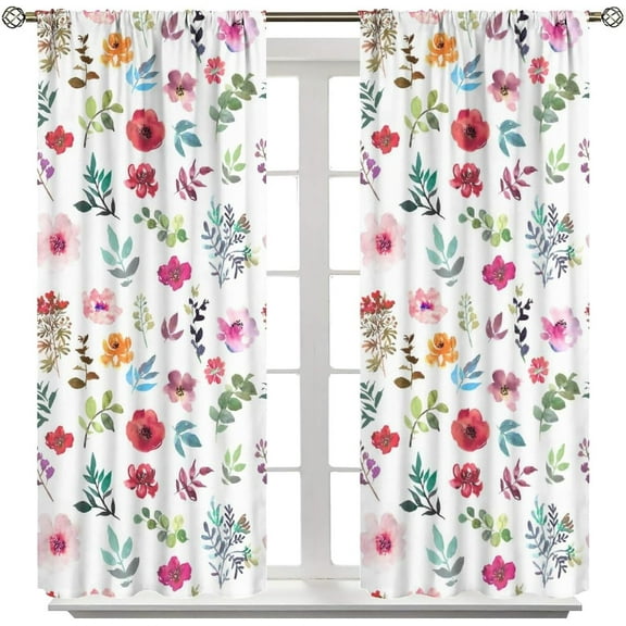 Floral Blackout Curtains, Watercolor Floral Pink Flower Decoration Curtains Window Treatments for Living Room Bedroom Kithen Decor, Boho Wild Flower Drapes 2 Panel Sets,52x84 Inch