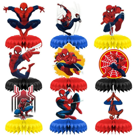 9 Pcs Spidey Honeycomb Centerpieces 3D Table Decorations Table Deco Birthday Party Supplies Party Decoration