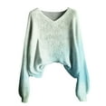 thumbnail image 5 of Women's Lightweight Gradient Knit Sweater, Thin V-Neck Retro Long Sleeve Top, Loose Fit Casual Pullover for Spring and Fall, Breathable Comfortable Daily Wear, Christmas Party Fashion Top Green L, 5 of 5