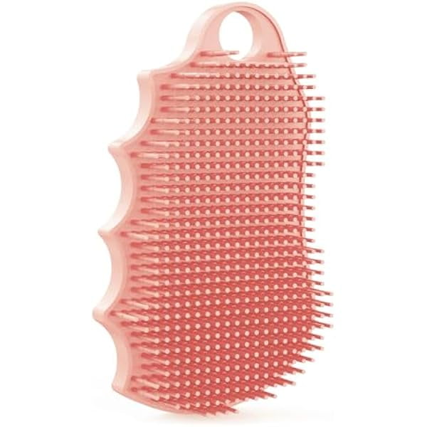 wonima11 Silicone Body Scrubber Silver-Infused Dual-Sided 3-in-1 for Shower, Body Cleaning+Massage+Exfoliator Body Brush Buffer for Men and Women, Silicone Loofah, Non-Slip Handle (Pink)