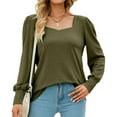 thumbnail image 1 of Blusa de punto con cuello cuadrado, mangas abullonadas y puños abotonados - Camisa informal de manga larga verde OD XXL, 1 of 5