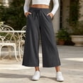 thumbnail image 2 of HomeDM Capris Pants for Women Wide Leg Drawstring Loose Pants Dark Gray Lounge Trousers with Pockets for Athletic Work Size 2XL, 2 of 7