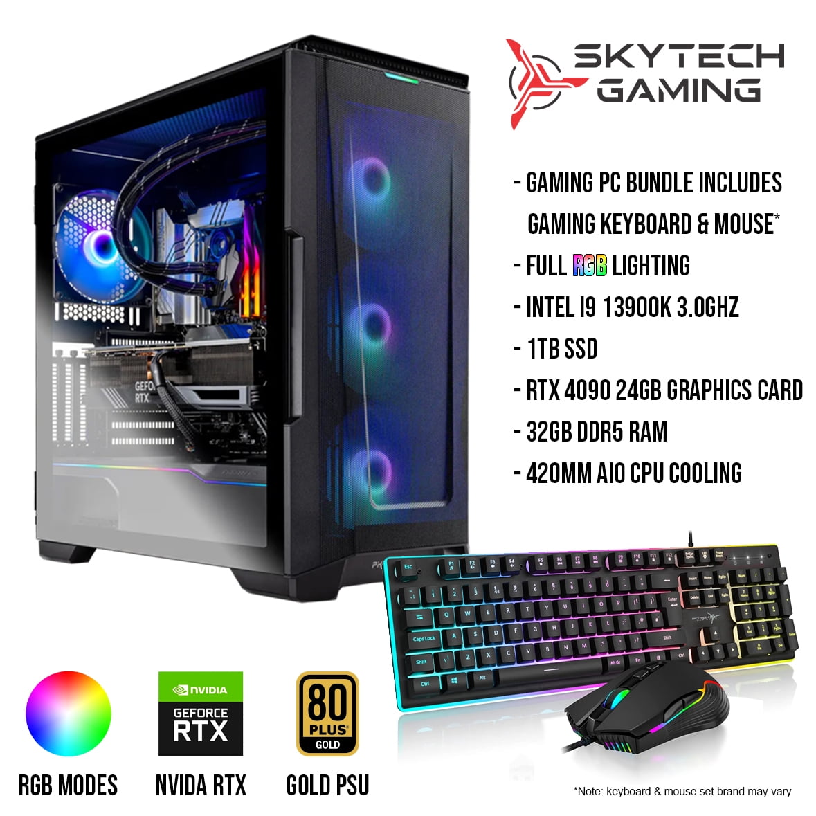 Begrænse Latter næse Skytech Eclipse Gaming PC Desktop INTEL Core i9 13900K 3.0 GHz, RTX 4090,  1TB NVME Gen4 SSD, 32G DDR5 RGB, 1200W GOLD A3 PSU, 420mm AIO, AC Wi-Fi,  Windows 11 Home 64-bit -