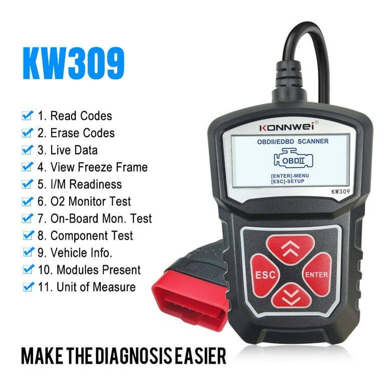Outil de Diagnostic pour Voiture avec LCD Konnwei KW309 OBD2/EOBD - Noir