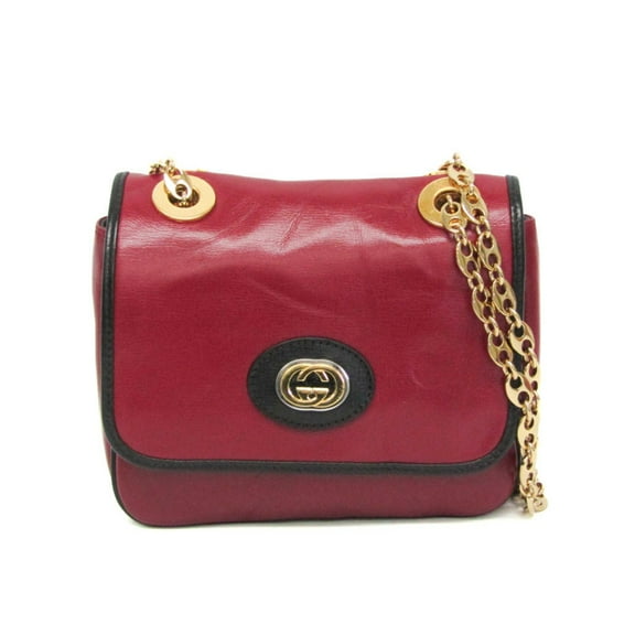 Pre-Owned Gucci Interlocking G Chain Shoulder Bag 576423 Women's Leather Shoulder Bag Black,Red...