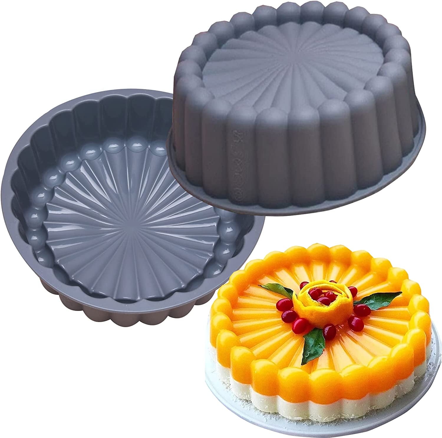 Zukuco 8 inch Round Cake Pans, Silicone Molds for Baking, Nonstick