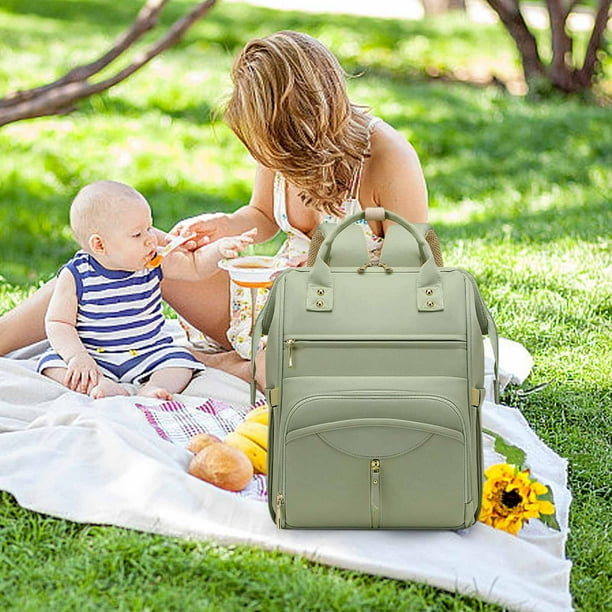 Mochila para pañales | Organizador de viajes multifuncional | Gran capacidad 14 bolsillos | Tela impermeable | Costuras reforzadas | Correas integradas para carrito | 11,5 x 8 pulgadas | Con estilo