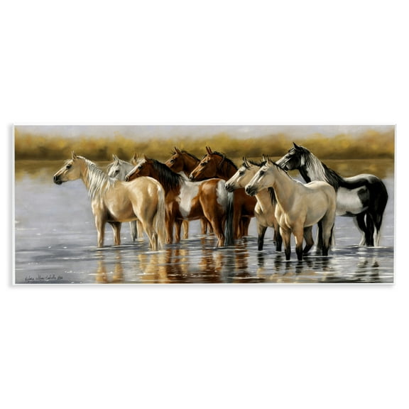 Stupell Industries Horse Herd Splashing Animals & Insects Painting Unframed Art Print Wall Art, 17 x 7