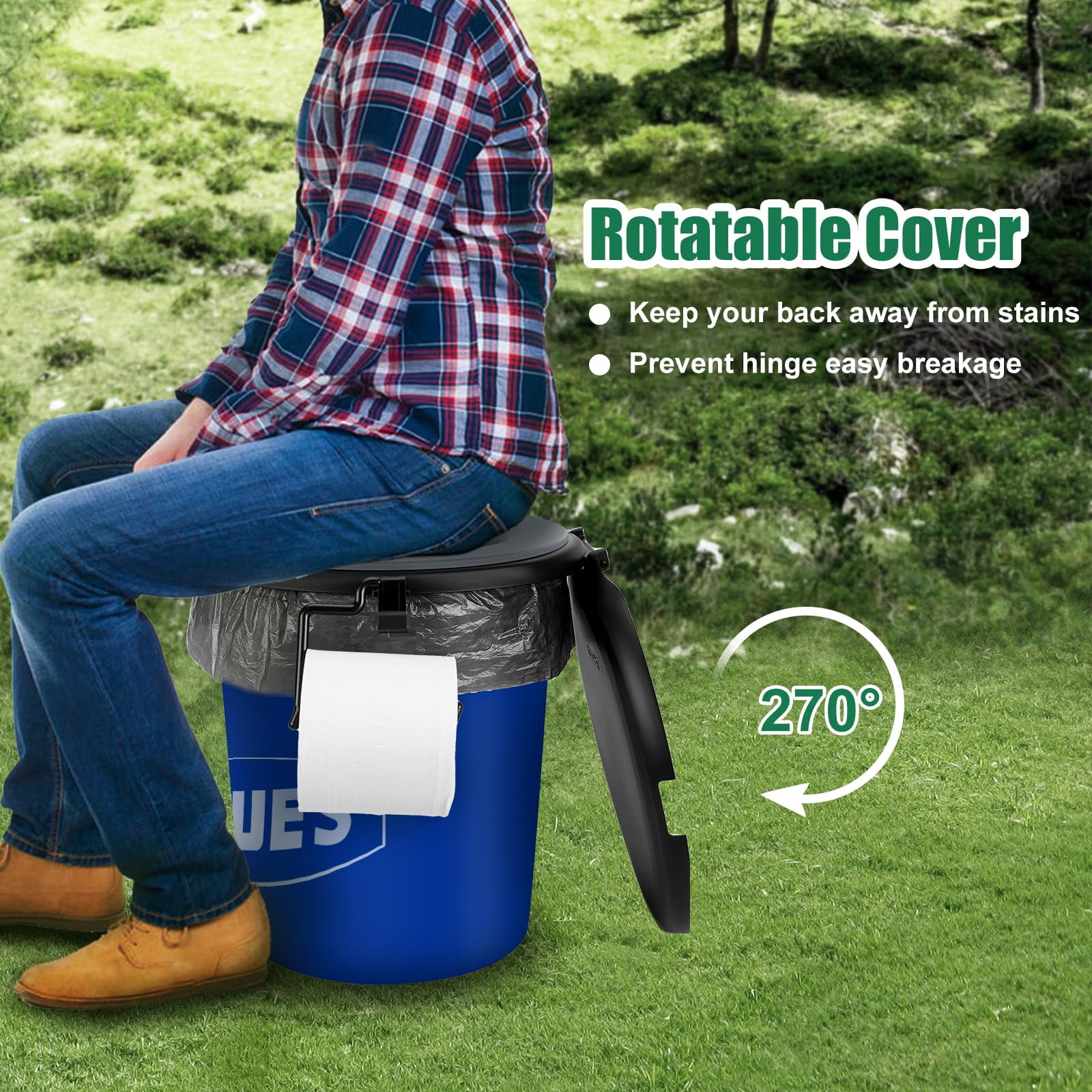 WADEO 5 Gal Bucket Toilet Seat with Cushion, Lid, Storage Bags and Disposable Toilet Bags, for Camping, Hiking, Emergency, Car, Boat, RV