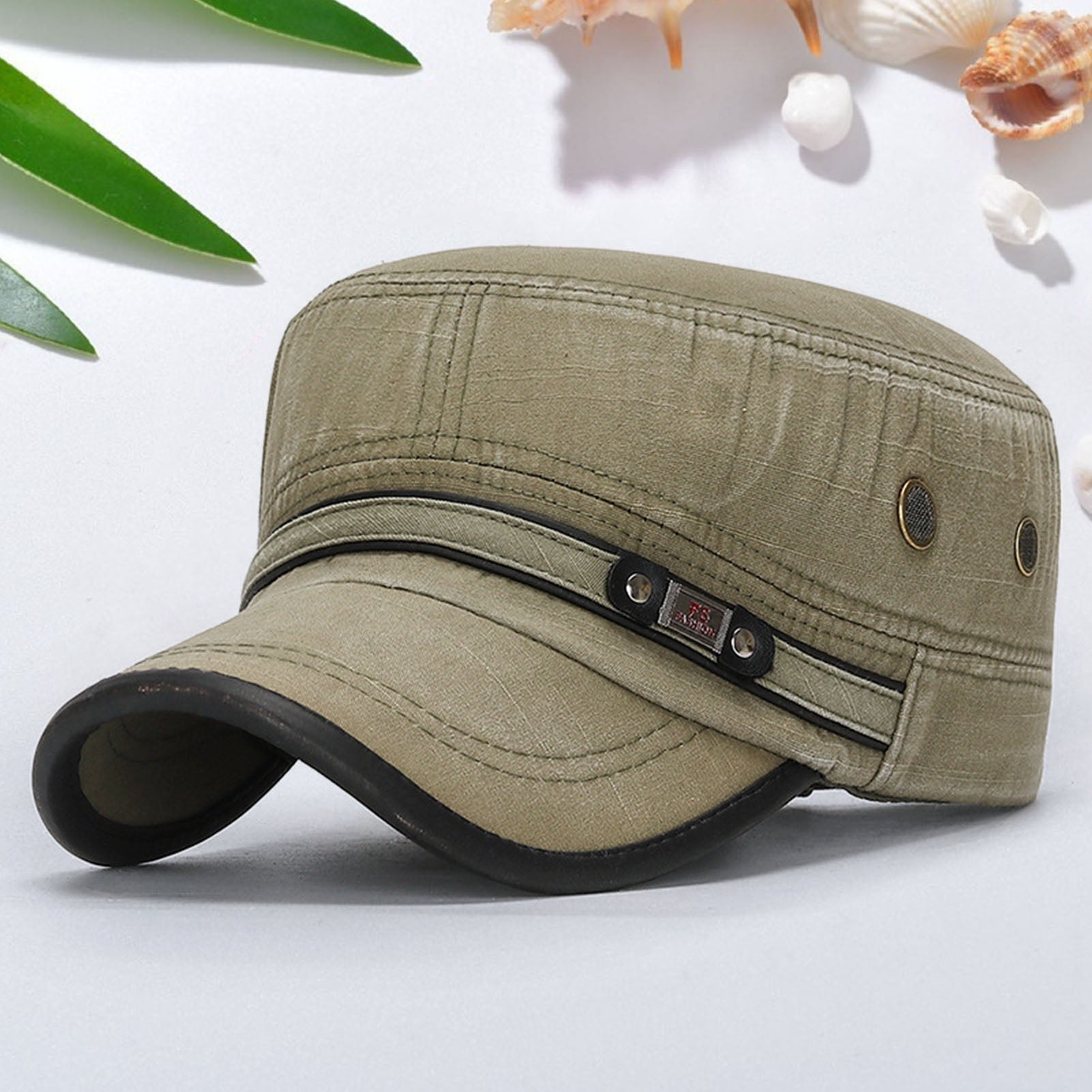 CACUSS Men's Cotton Army Cadet Cap - Adjustable Flat Top Dad Hat Military Style