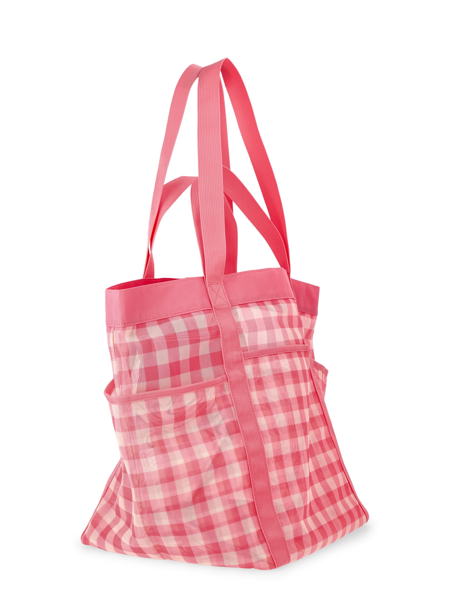 No Boundaries Women's Mesh Tote Bag, Peach Gingham