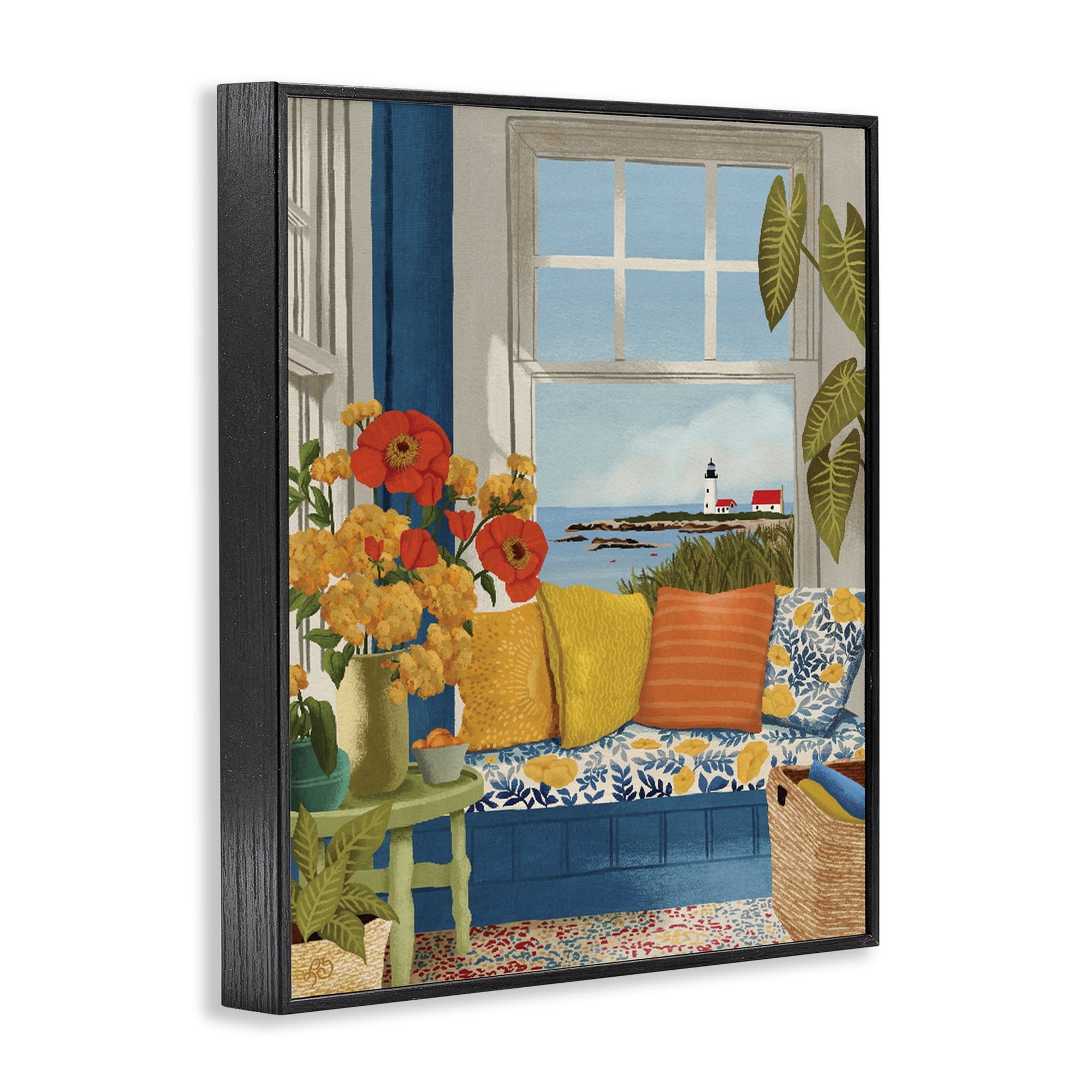 Stupell Industries Distant Lighthouse Window View Black Framed Giclee Art, design by Lisa R Dumm