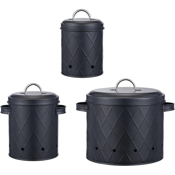 3x Potato Storage for Pantry, Farmhouse Kitchen Canisters Set, Dried Food Storage with Lids, Onion Storage Garlic Keeper for Counter Restaurant, black, 22.5cmx18cm