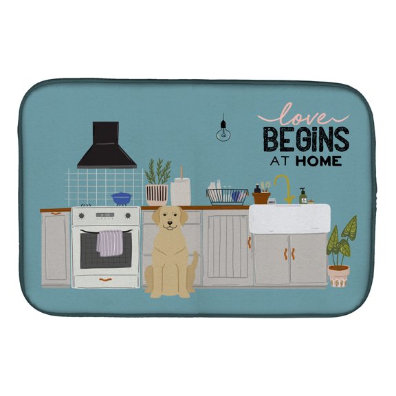 Yellow Labrador Kitchen Scene Dish Drying Mat