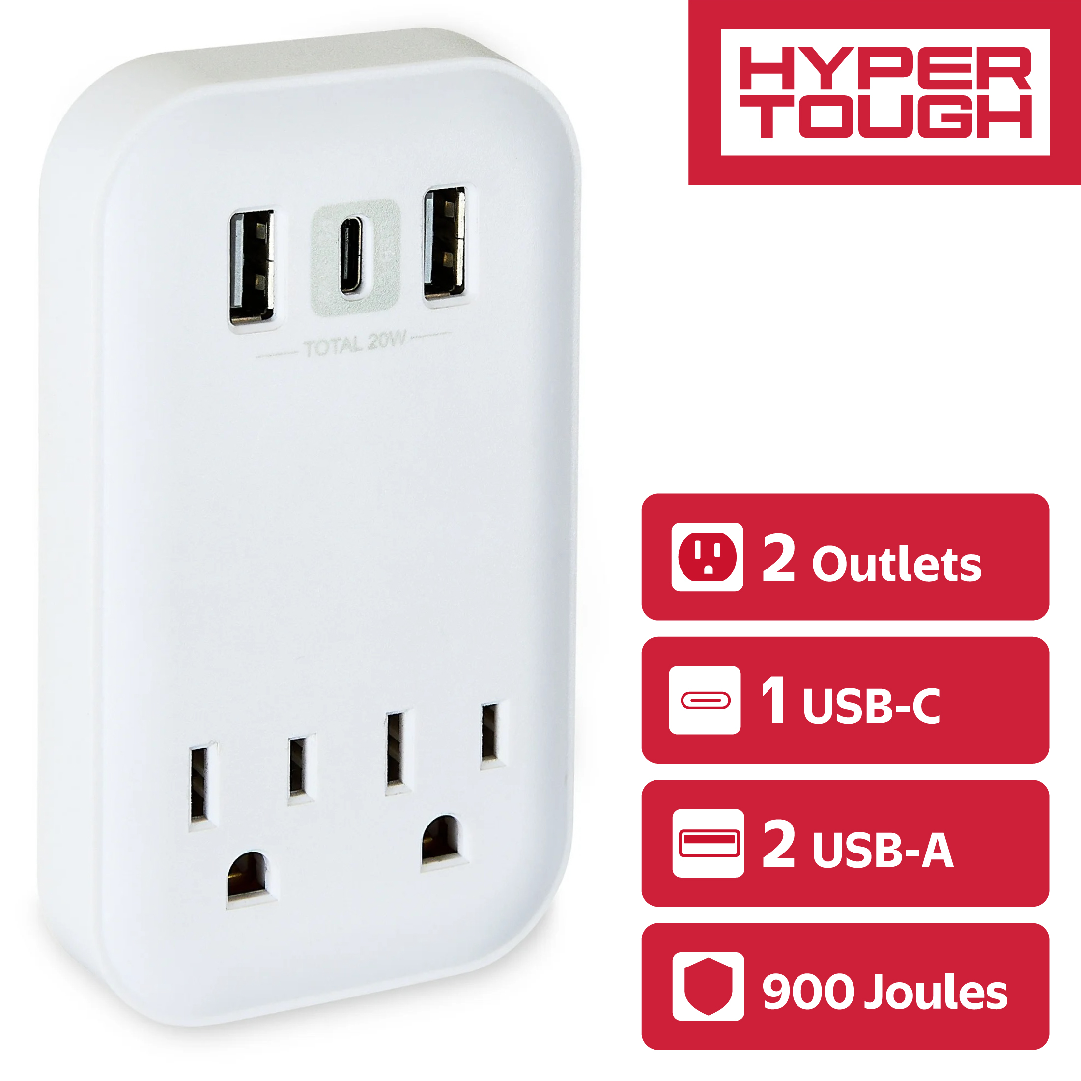 Hyper Tough 2-Outlet Surge Protector with 2 USB Ports photo 1