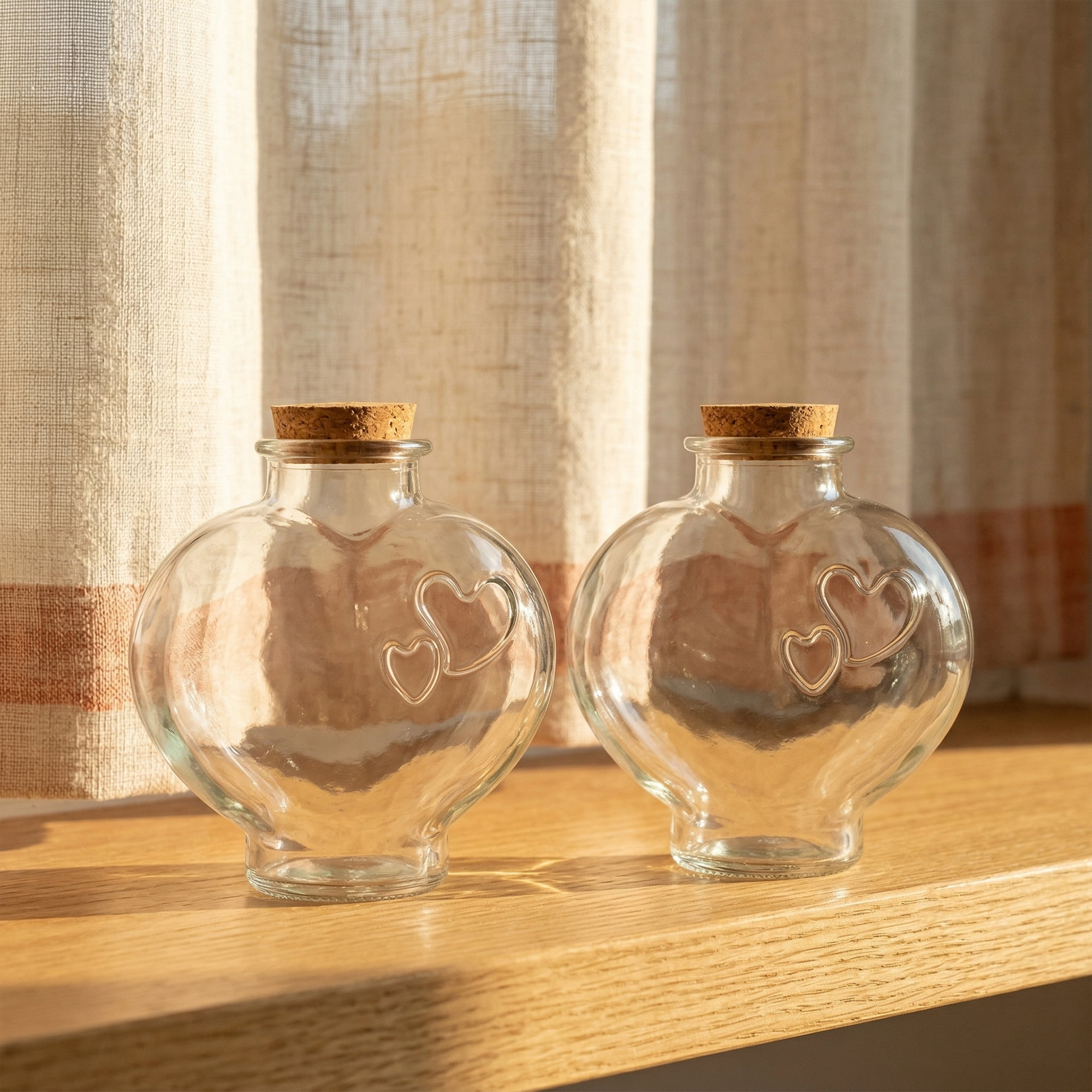 Unique Bargains 2pcs Glass Jars With Cork Stoppers Heart Shaped 5.4" x 5.4" x 5.7"