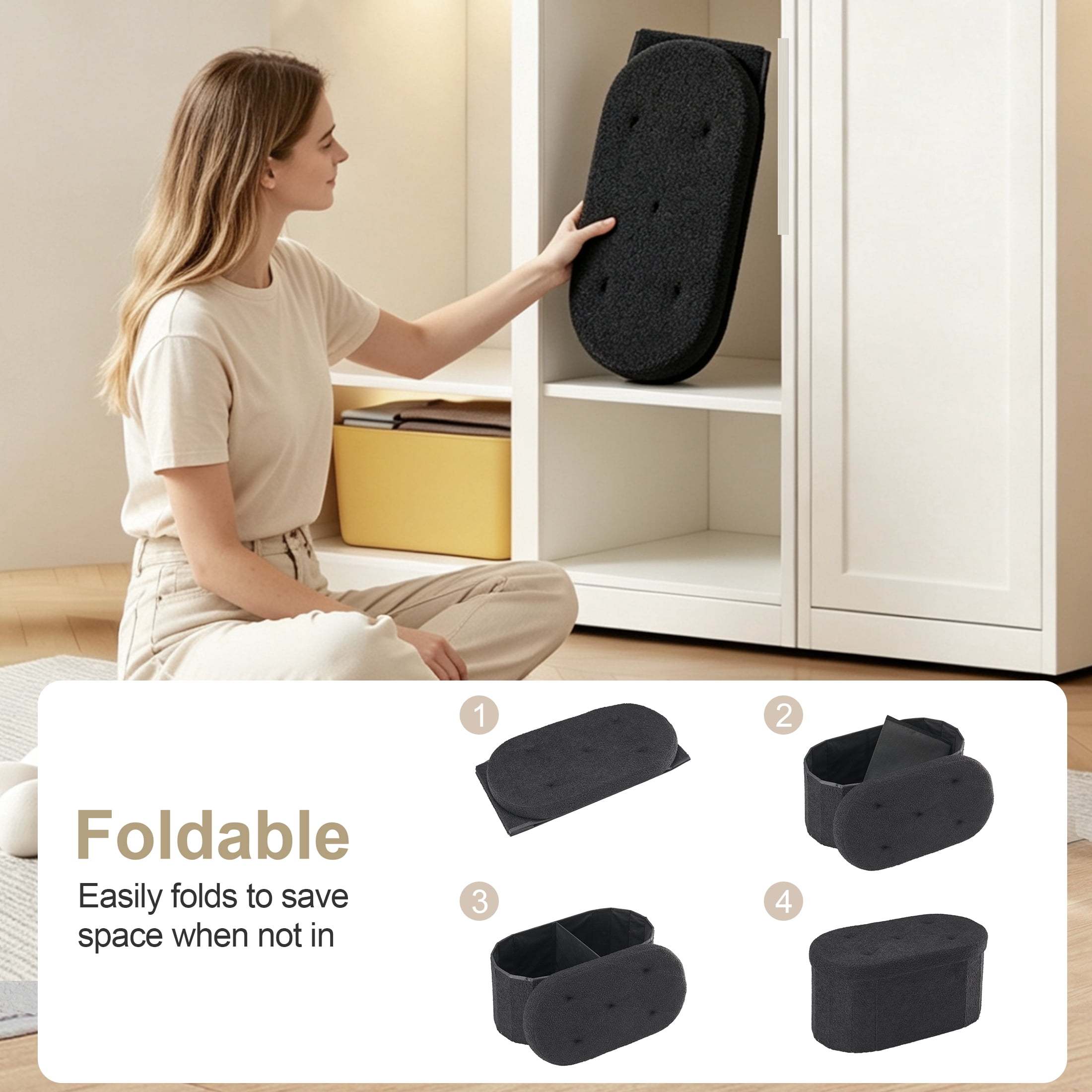 CONCETTA 30in Ottoman with Storage, Folding Foot Rest for Living Room & Bedroom, Versatile Home Bench, Black