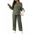 thumbnail image 3 of Women'S 2 Piece Outfits Casual Ribbed Knit Lounge Sets Cozy Half Zip Sweatsuit Sets Wide Leg Jogger Tracksuits Green L, 3 of 8