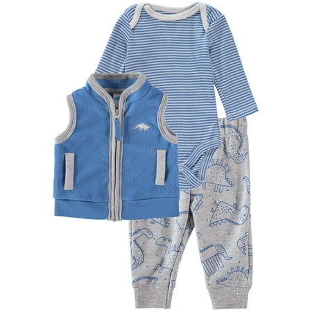 Bon Bebe Boys 0-9 Months 3-Piece Microfleece Bodysuit Pant Set with Vest(Blue 3-6 Months)