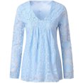 thumbnail image 4 of "OKBOP Plus Size Tops,Fashion Solid Color Lace Splicing V-Neck Long Sleeve Slim T-Shirt Women Blouse Halloween Shirt", 4 of 5