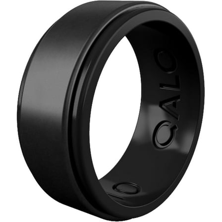 QALO Men's Rubber Silicone Ring, Polished Step Edge Rubber Wedding Band, Breathable, Durable Rubber Wedding Ring for Men, 9mm Wide 2mm Thick, Black Metallic, Size 9