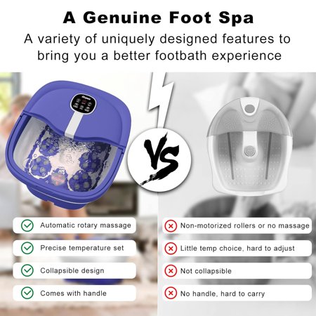 Collapsible Foot Spa Electric Rotary Massage, Foot Bath with Heat, Bubble, Remote, and 24 Motorized Shiatsu Massage Balls. Pedicure Foot Spa for Feet Stress Relief -
