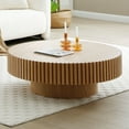 thumbnail image 4 of 39.4" Round Coffee Table, Modern Drum Fluted Center Table with Solid Wood Veneered, Accent Circle Side Table Tea Table for Living Room Apartment, Natural, 4 of 8