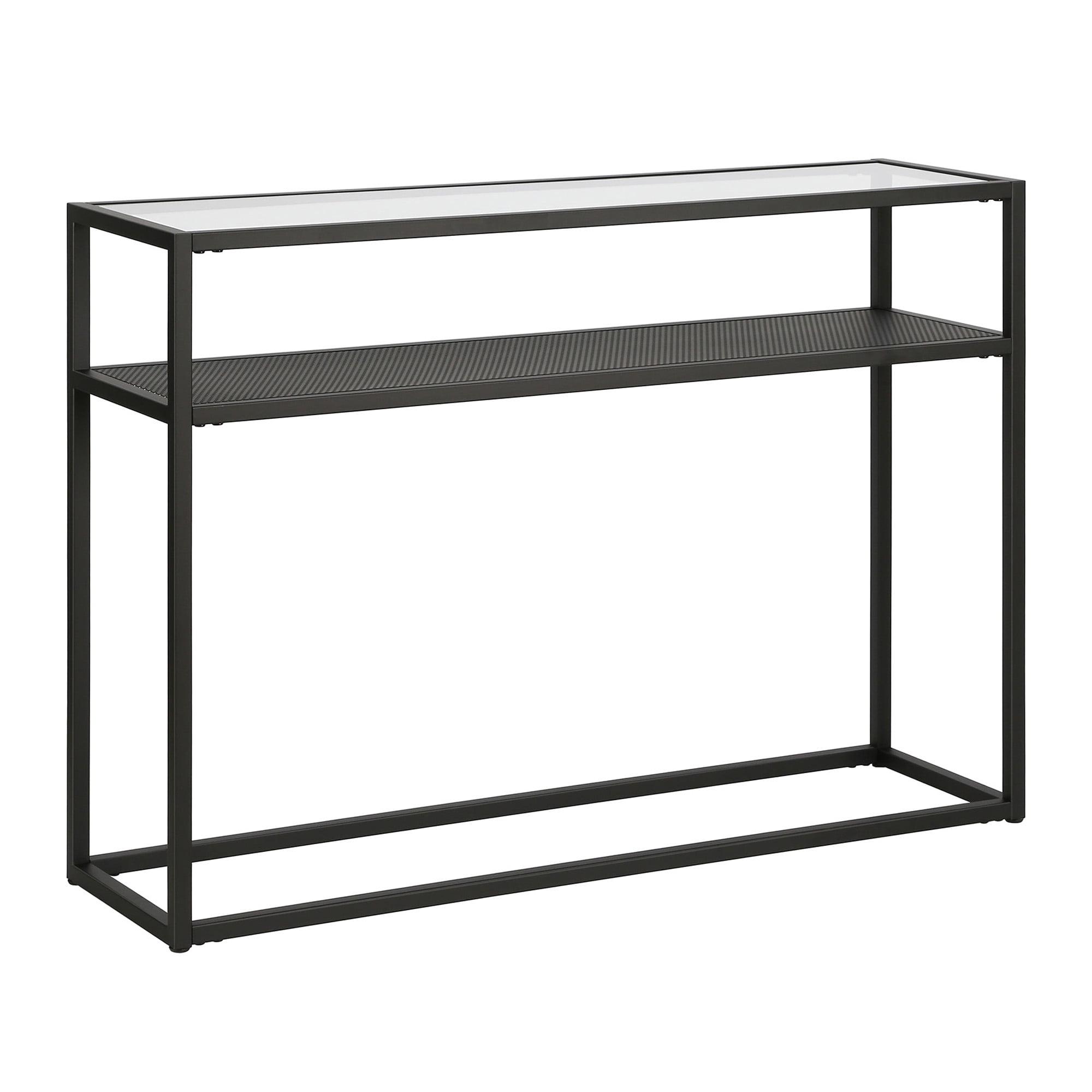 Wood Console Table With Glass Top, Black Metal Sofa Table With Glass Top