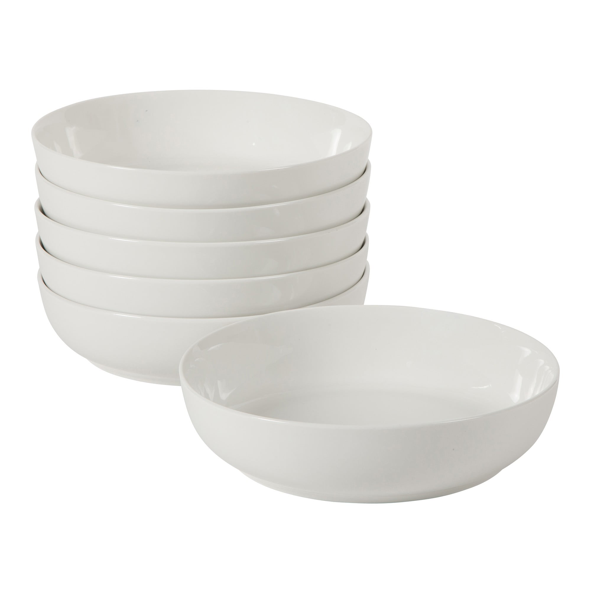 Gibson Home Zen Buffet 6-Piece 41oz Large Pasta Bowls Porcelain Ceramic Chip and Scratch Resistant Shallow Salad Bowl, Serving Bowls, Soup Bowls Set, Dishwasher & Microwave Safe White