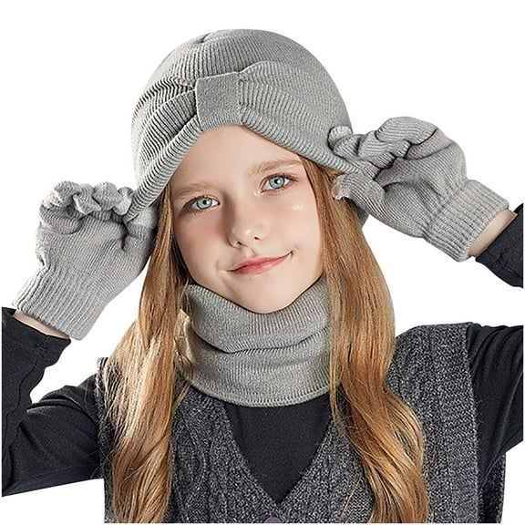 Unisex Beanie Hat Scarf Gloves Set for Girl Boy 3-8 Years Spring Winter Soft Hat and Knit Scarf Warmer Gloves Set for Birthday Gifts under $10
