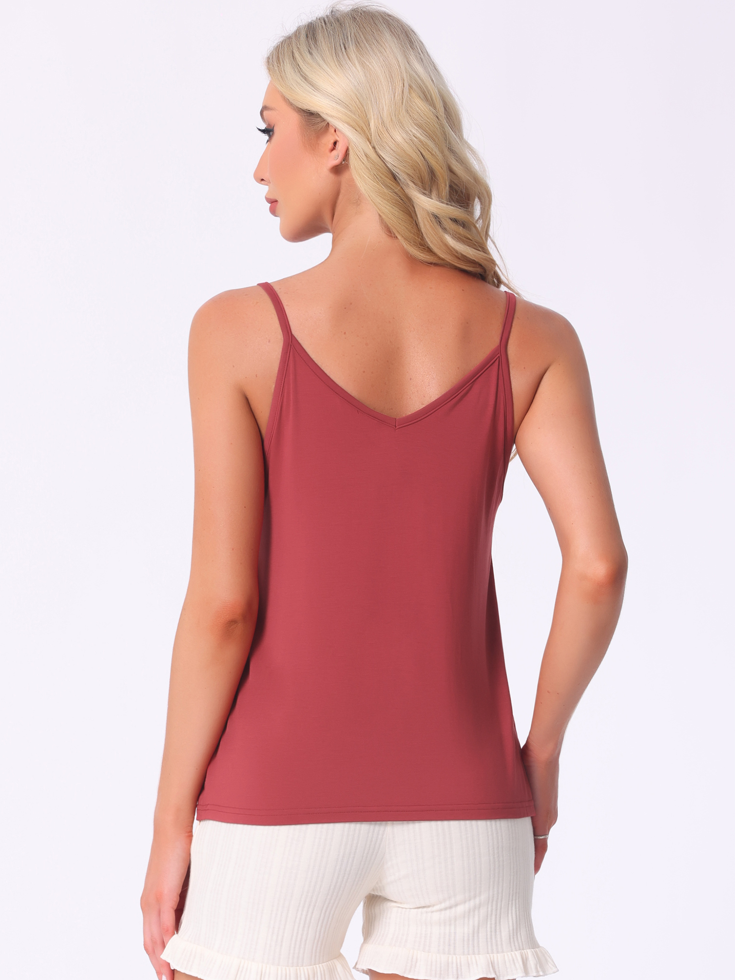 DARING DIVA Women's Sleeveless Base Layer Spaghetti Straps V Neck Tank Tops L Red