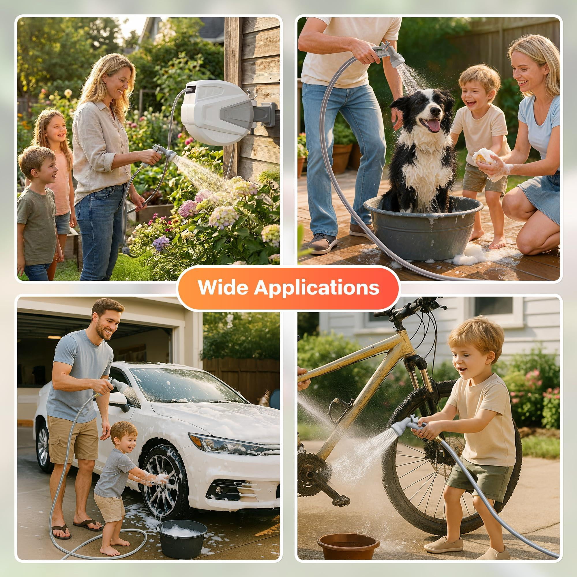 Retractable Garden Hose Reel 1/2 In X 65 Ft Wall Mounted  With 9- Function Sprayer Nozzle Any Length Lock/slow Return System/wall Mounted/180°swivel Bracket (gray)