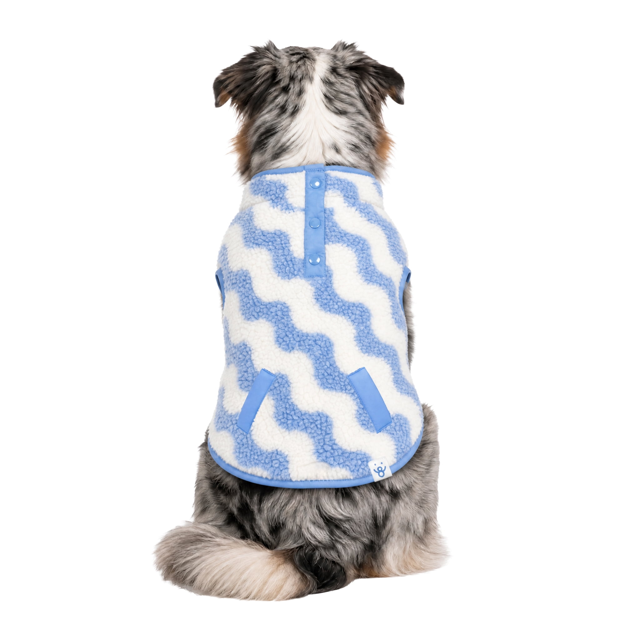 Oodles Wavy Stripes Fall Sherpa Dog Jacket, Blue, Large