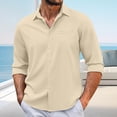 thumbnail image 3 of LZHGirlshop Men's Button Down Long Sleeve Shirt Casual Untucked Dress Shirt Regular Fit Wedding Shirts with Pocket,Khaki,3XL, 3 of 7