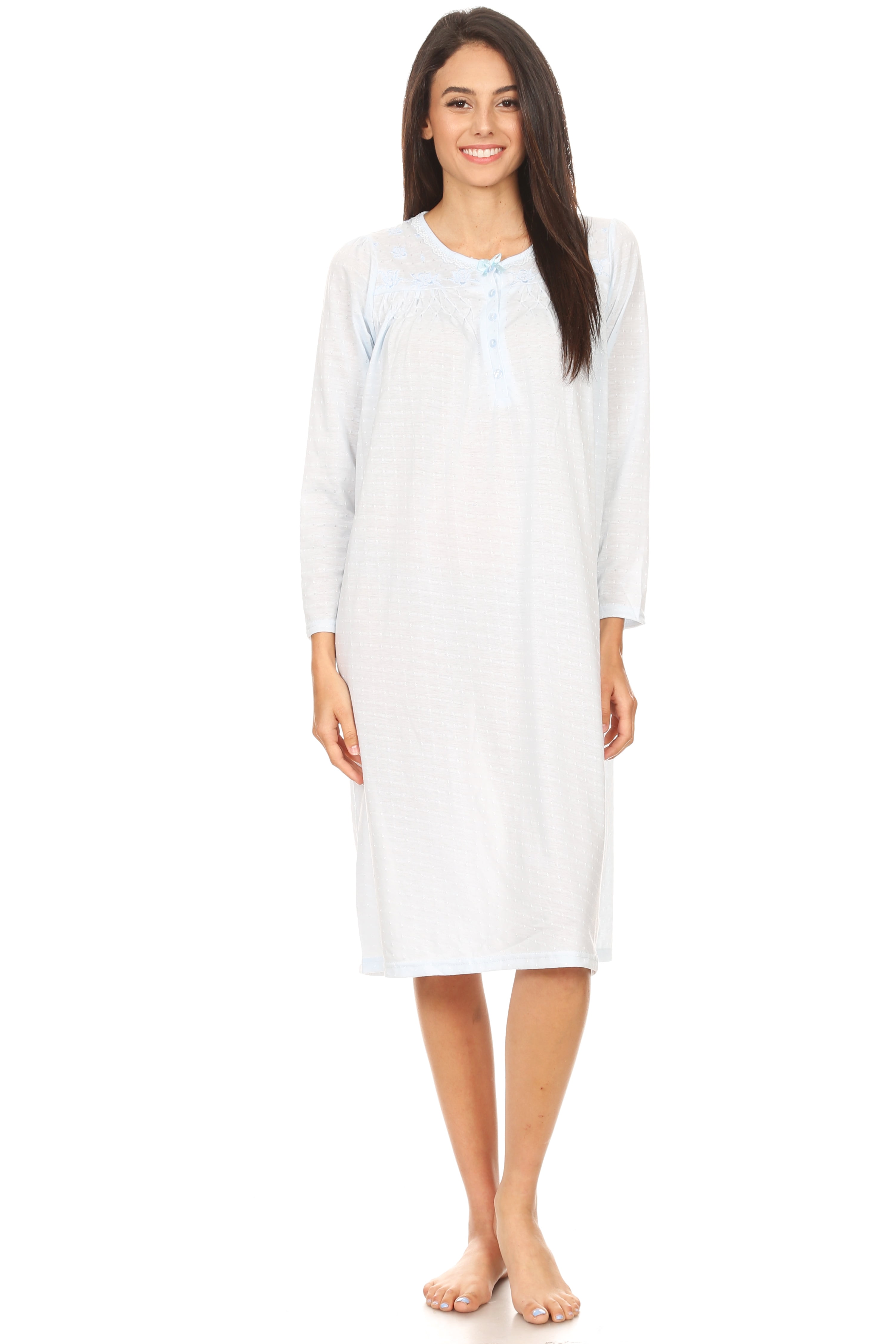 652 Womens Nightgown Sleepwear Pajamas Woman Long Sleeve Sleep Dress ...