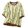 thumbnail image 1 of Camisas de Manga Corta para las Mujeres Cuello Redondo Impreso Camisa Suelta con Tres Cuartos de Mangas Casual Top, 1 of 9