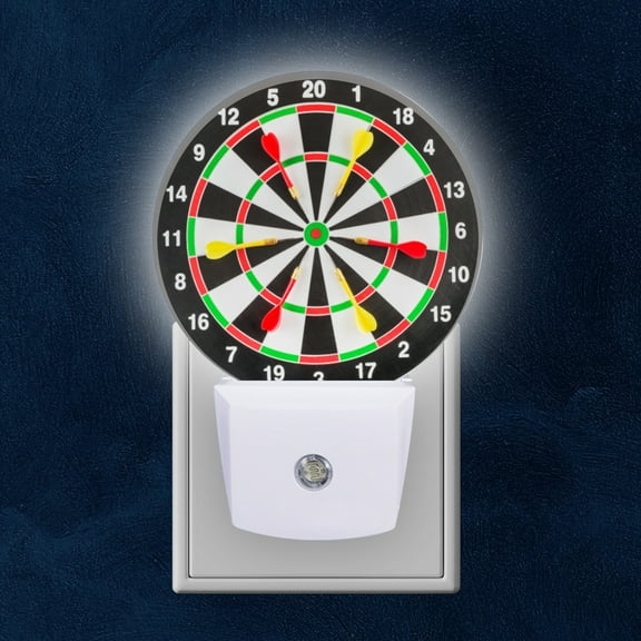 Round LED Night Lights Lamp with Dusk to Dawn Sensor, Dartboard With Six Darts Night Light Plug Into Wall for Kids Room, Bedroom, Bathroom, Kitchen, Hallway
