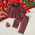 thumbnail image 2 of xaweyi Girls Christmas Comfortable and Breathable Set Cute Checkered Printd Long Sleeve Top Pants Two Piece Set Size 2-3 Years, 2 of 5