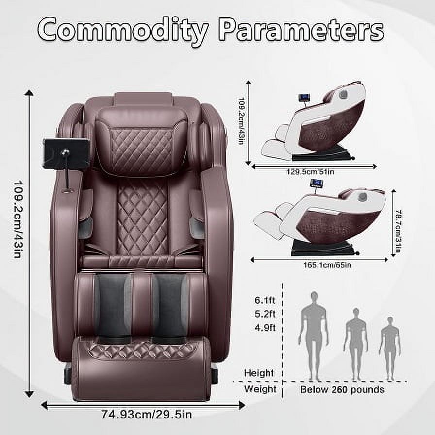 MAYEERTY Zero Gravity Massage Chair for Full Body, Lazy Chair Recliner with 20 Massage Points and 8 Rollers, Brown