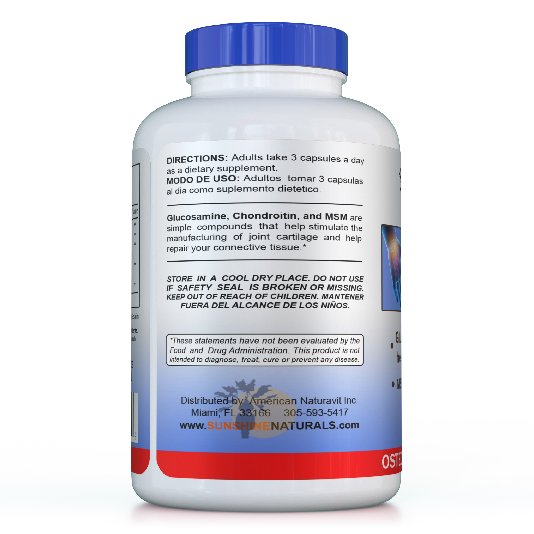 Sunshine Naturals Glucosamine Chondroitin Plus MSM for Joint and Bone Health, 180 Capsules