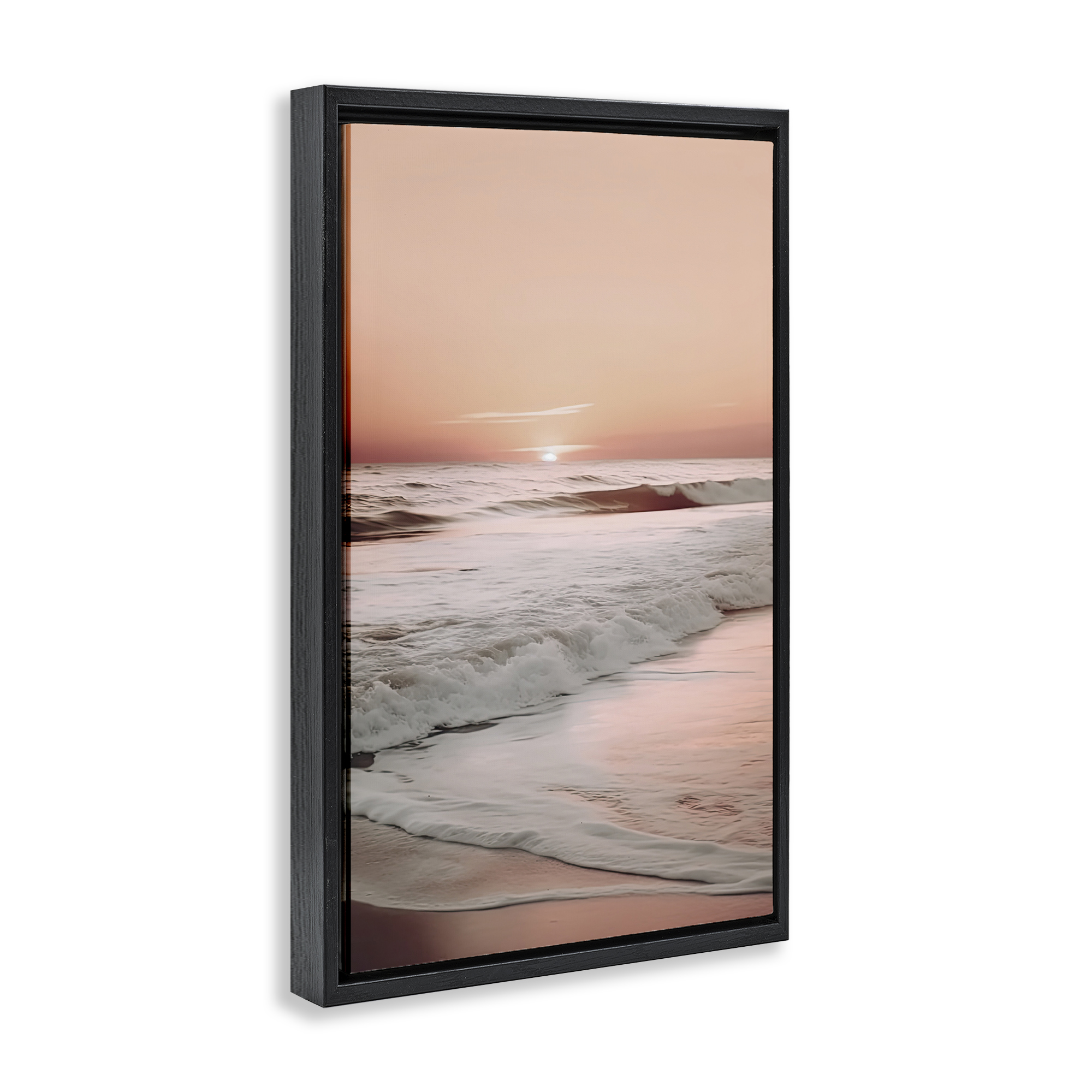 Apricot Beach View Black Framed Floater Canvas Wall Art, design by Decent Exposures